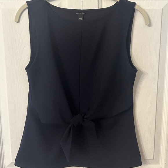 Ann Taylor Navy Tie-Front Sleeveless Blouse Size XS - Picture 1 of 4